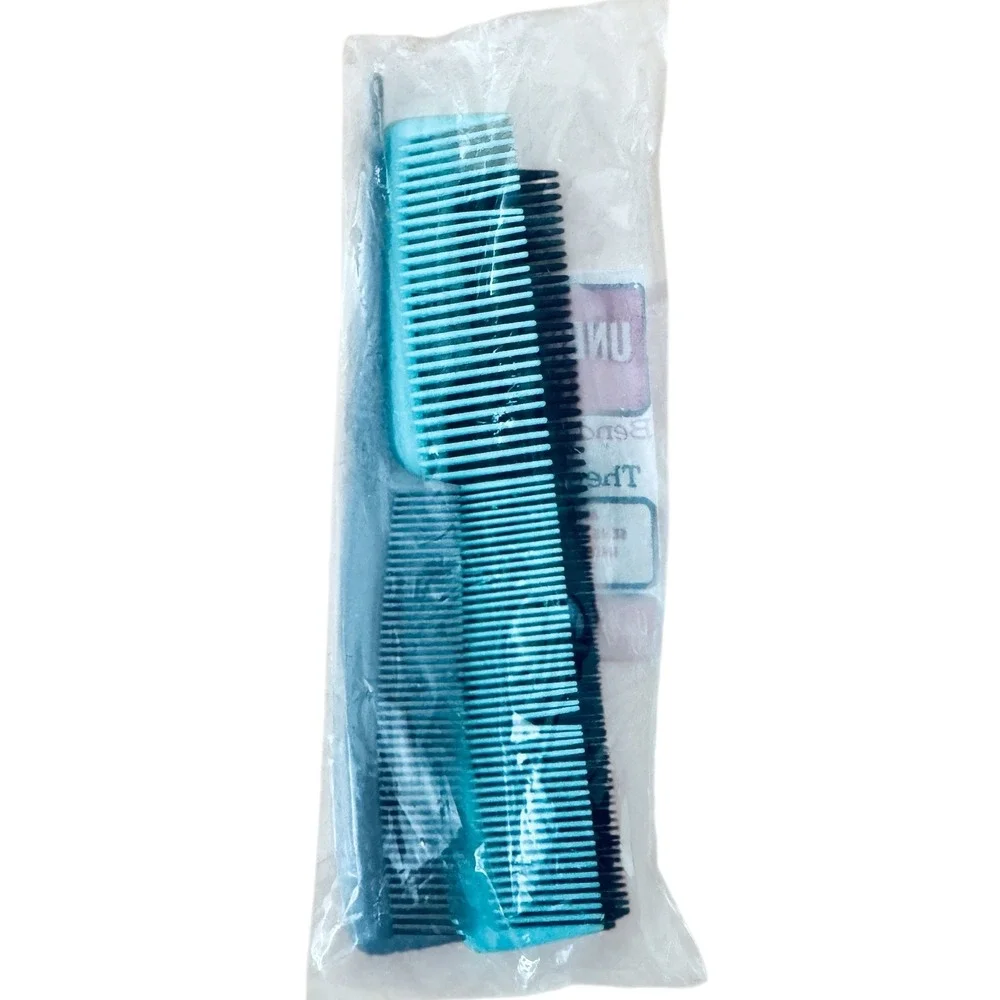 Vintage 4 Unbreakable Combs Set Poly-Pro Blue Black New Old Stock Deadstock